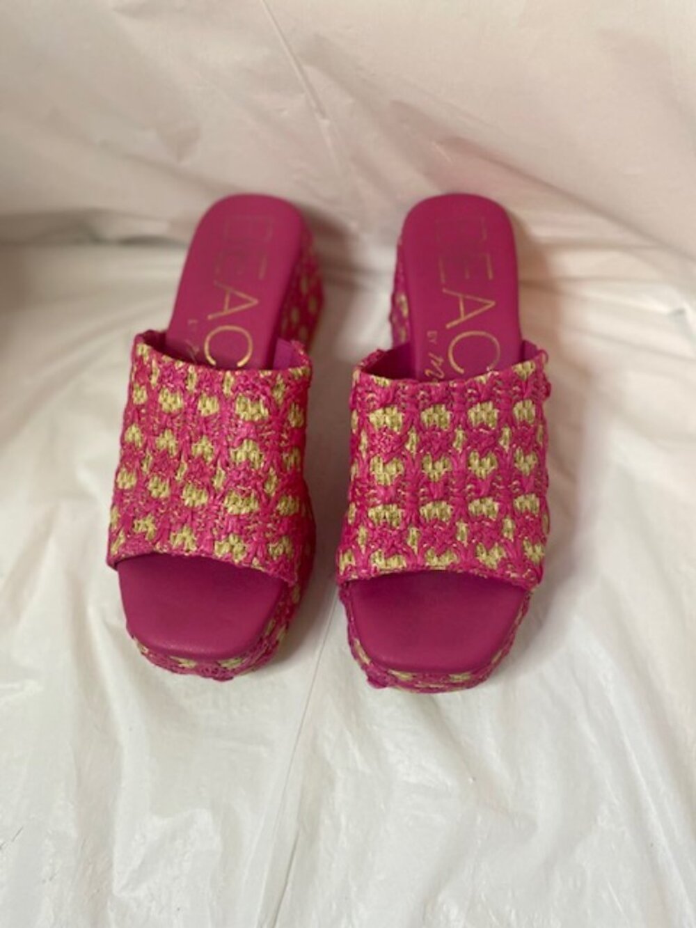 BEACH by Matisse Cruz Pink Woven Raffia Retro Platform Slide Sandals Size 7M